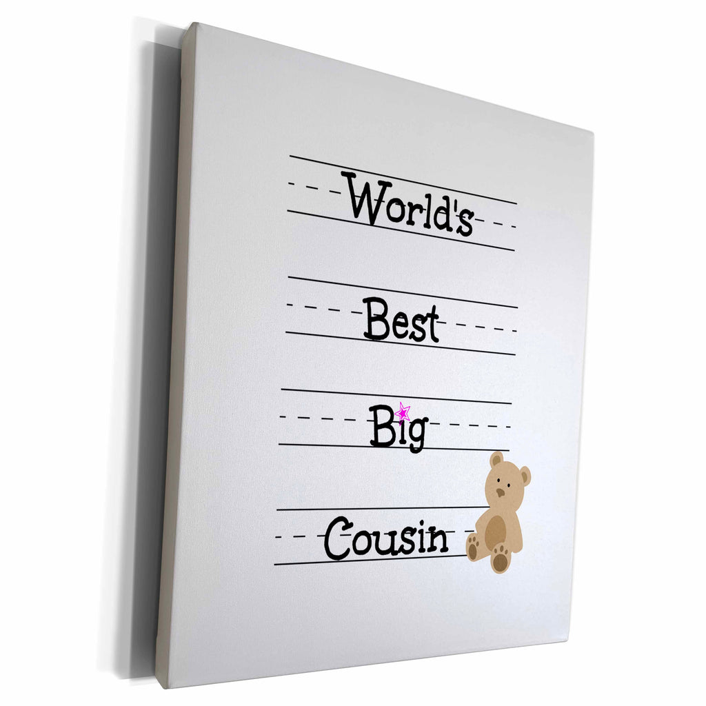 3dRose Worlds best big cousin with pink star - Museum Grade Canvas Wrap (cw_224271)