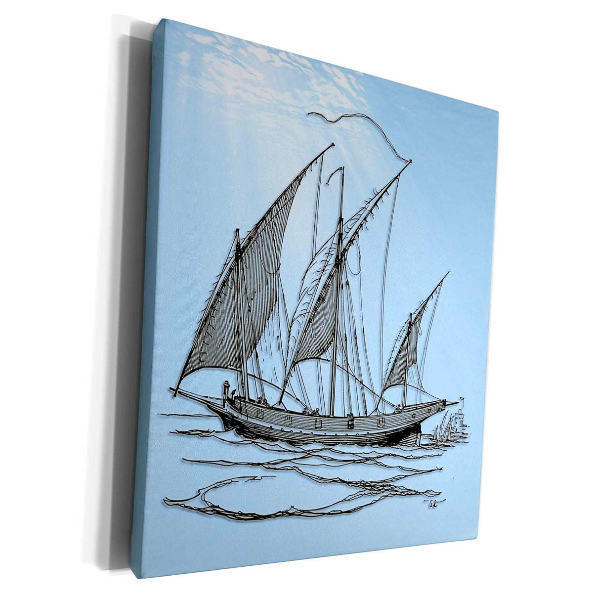 3dRose Art print. Sailing boat. Ocean. Sea. Décor. Blue sky. - Museum Grade Canvas Wrap (cw_224406)