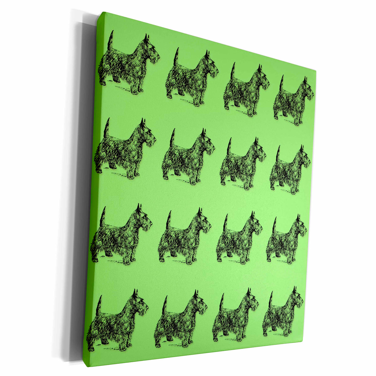 3dRose Pattern. Scottish Terrier. Light green and black. - Museum Grade Canvas Wrap (cw_224416)