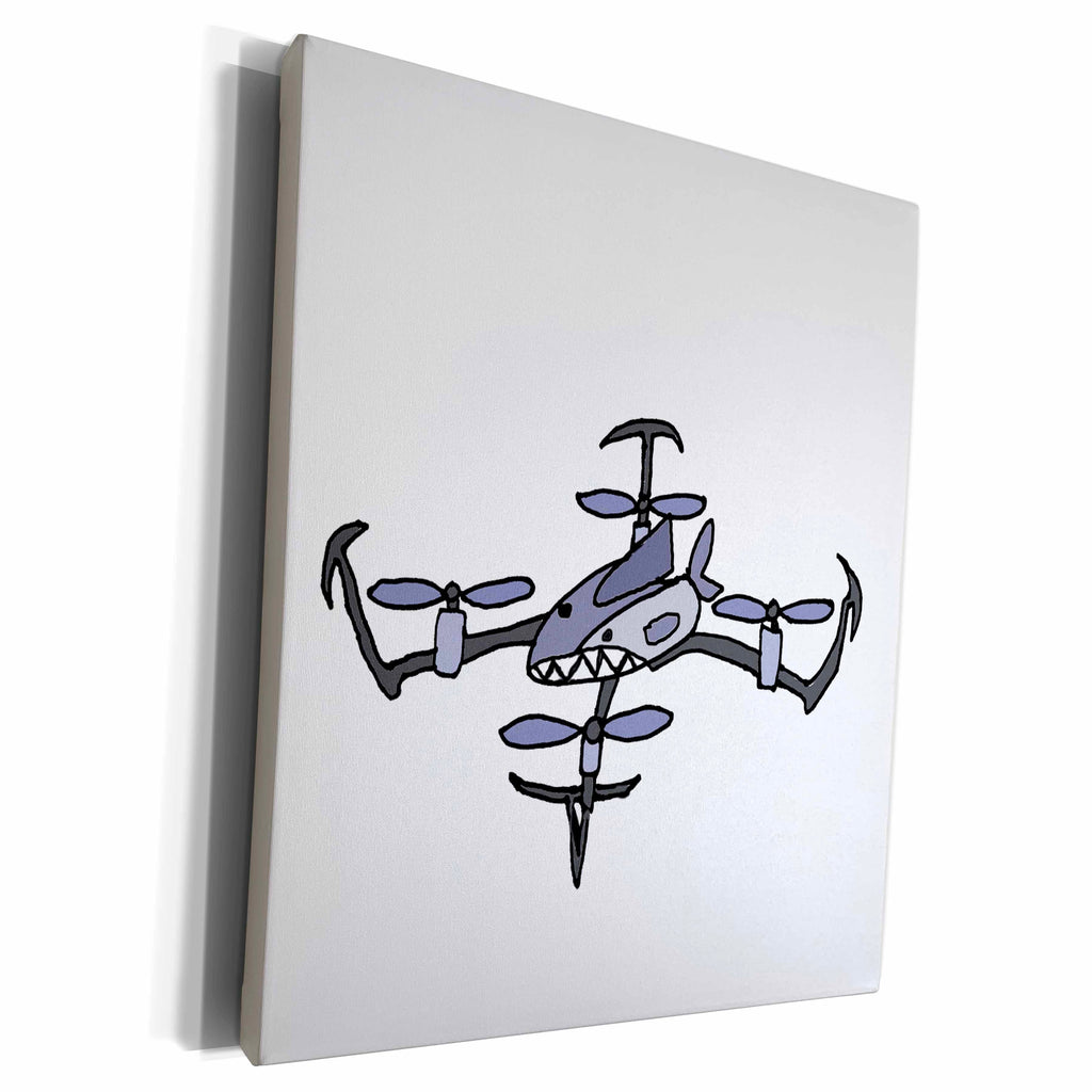 3dRose Funny Shark Drone Cartoon - Museum Grade Canvas Wrap (cw_224791)