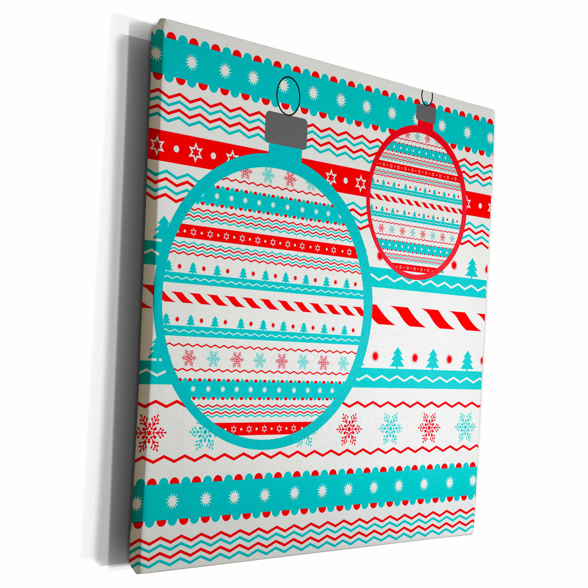 3dRose Turquoise White and Red Pattern With Ornaments - Museum Grade Canvas Wrap (cw_224852)