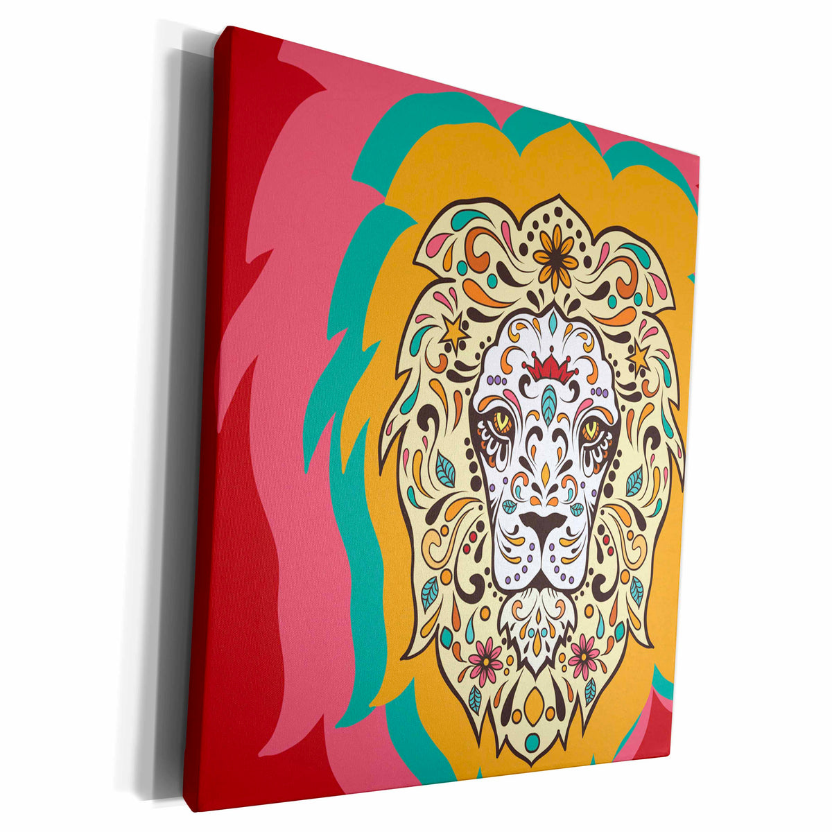 3dRose Sugar Skull Lion With Three Colored Shadows - Museum Grade Canvas Wrap (cw_224858)