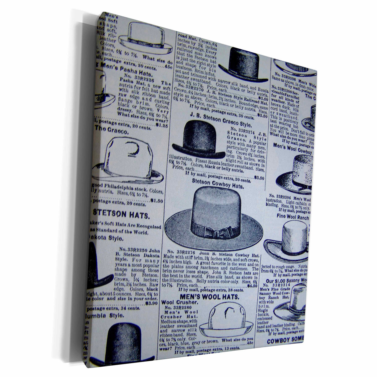 3dRose Florene Vintage - Antique Mens Hats - Museum Grade Canvas Wrap (cw_22567)