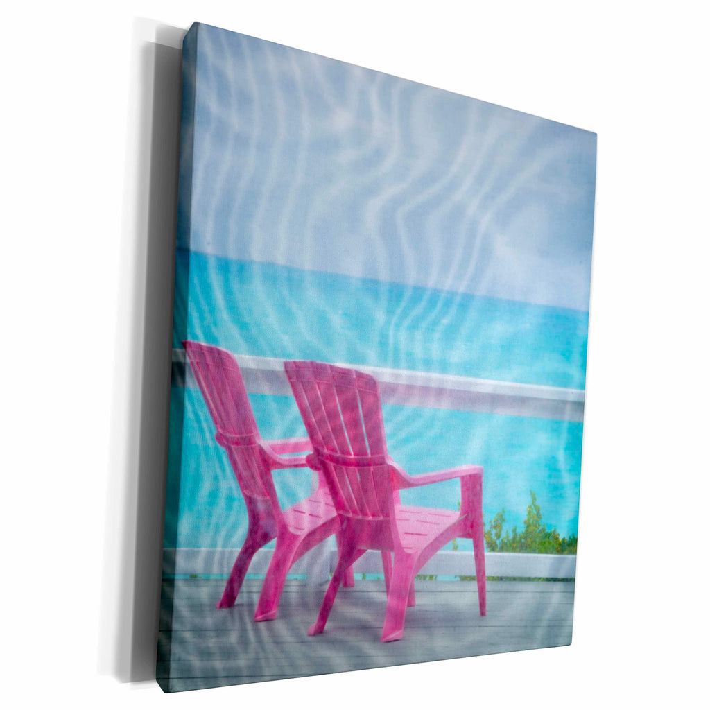 3dRose Bahamas, Little Exuma Island. Deck chairs seen,... - Museum Grade Canvas Wrap (cw_226504)