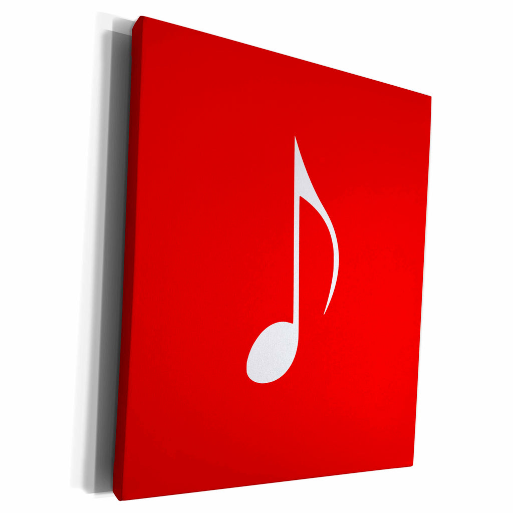 3dRose Red Eighth note Music note. One single white bold... - Museum Grade Canvas Wrap (cw_232087)