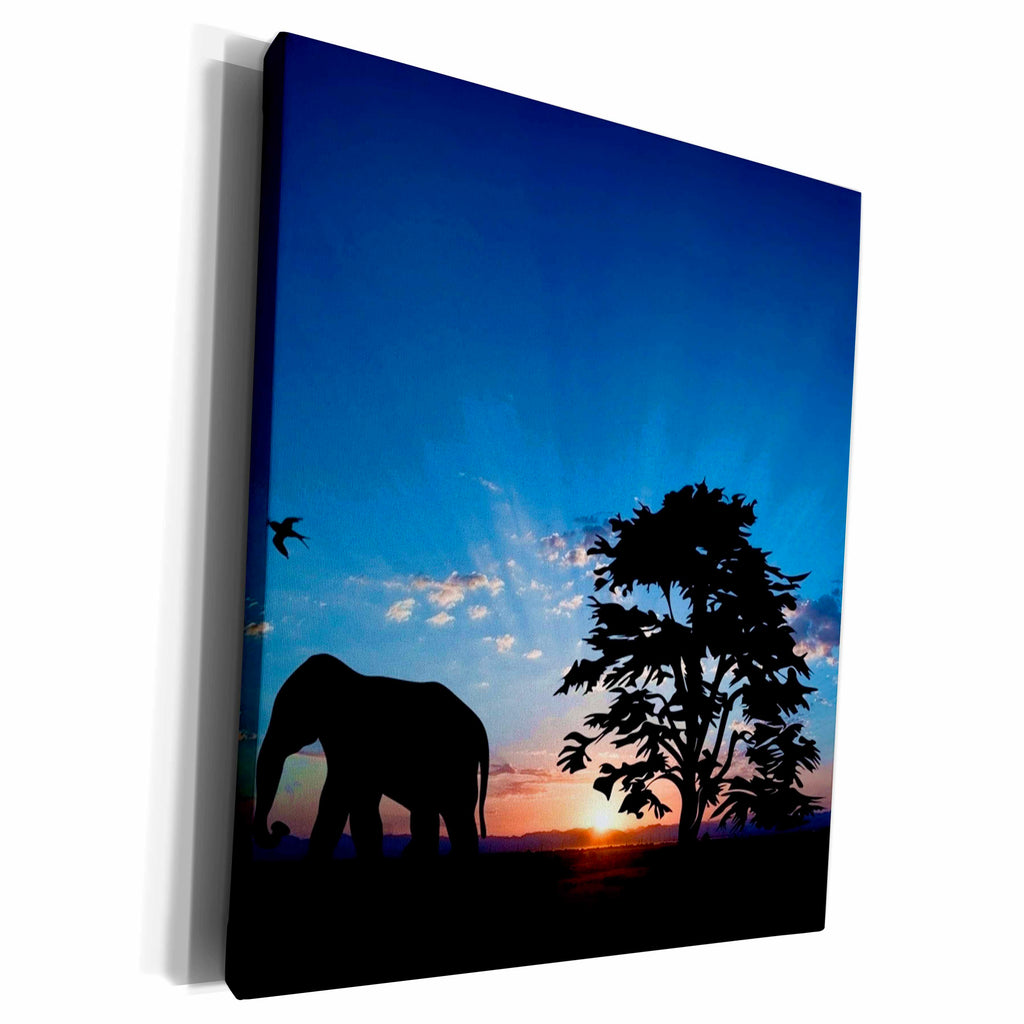 3dRose Sven Herkenrath Nature - Elephant with Sunset - Museum Grade Canvas Wrap (cw_234249)