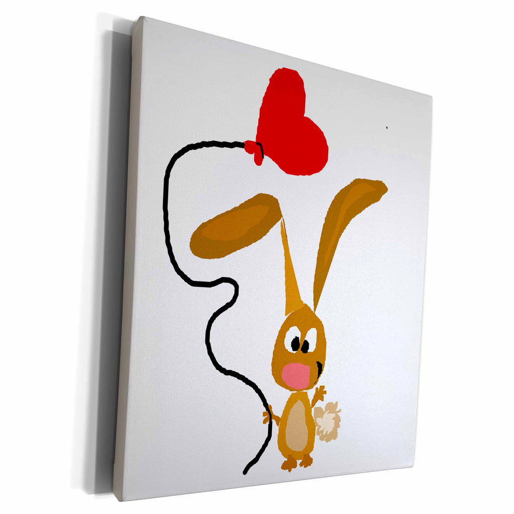 3dRose Funny Brown Bunny Rabbit Holding Red Heart Balloon - Museum Grade Canvas Wrap (cw_235513)