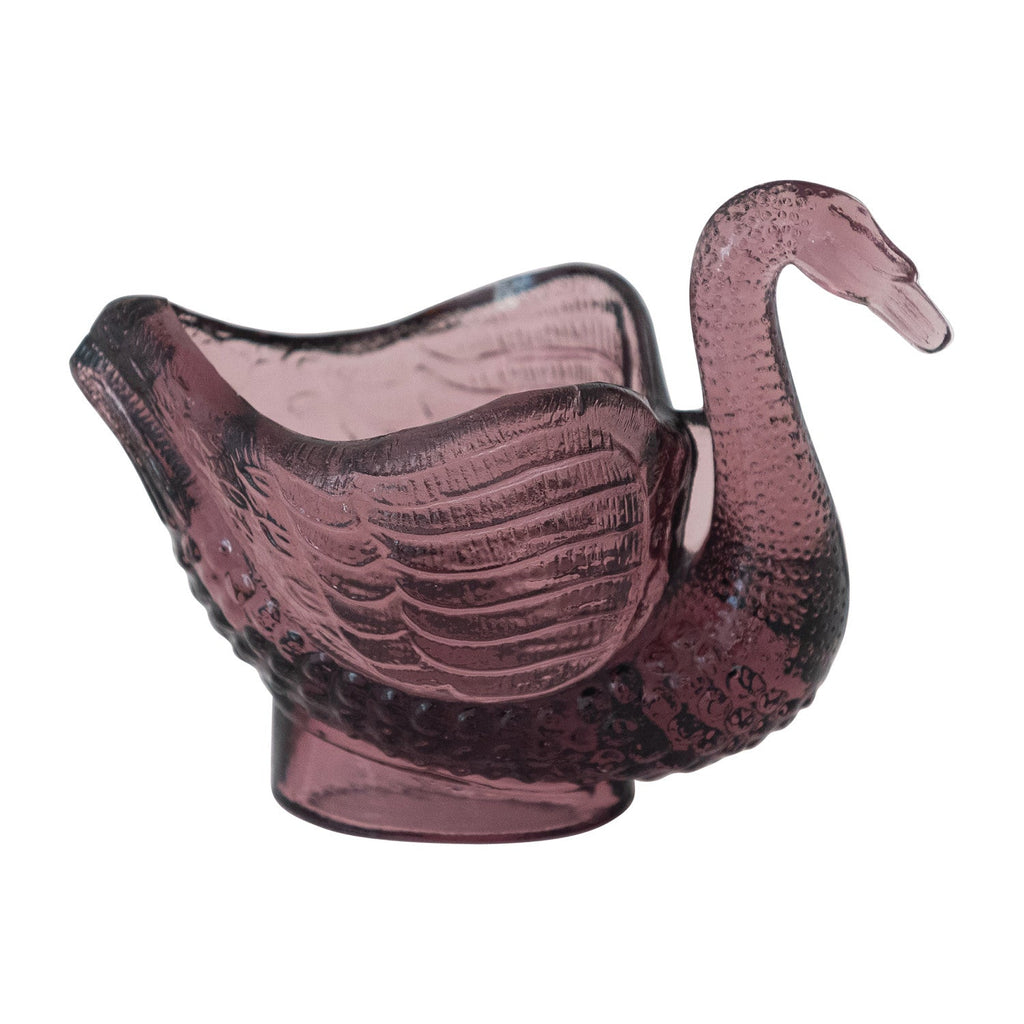 Purple Recycled Glass Swan Toothpick & Spoon Dish