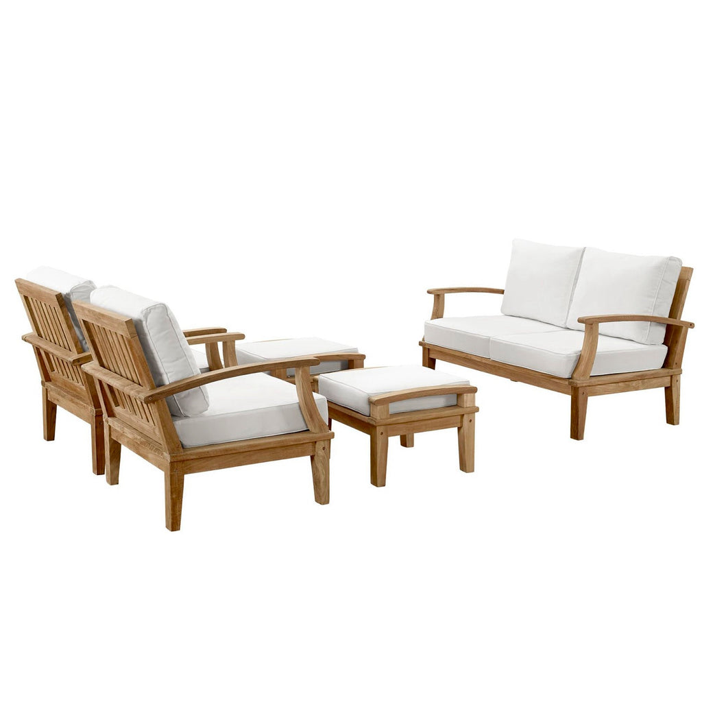 Marina 5 Piece Outdoor Patio Teak Set by Modway - Natural Gray / Natural Navy / Natural White (EEI-1472)