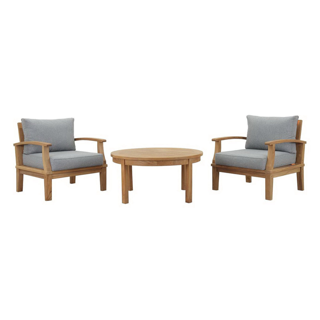 Marina 3 Piece Outdoor Patio Teak Set by Modway - Natural Gray / Natural Navy / Natural White (EEI-1475)