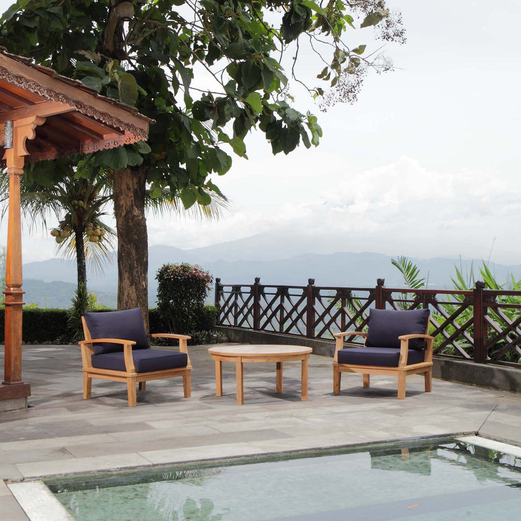 Marina 3 Piece Outdoor Patio Teak Set by Modway - Natural Gray / Natural Navy / Natural White (EEI-1475)
