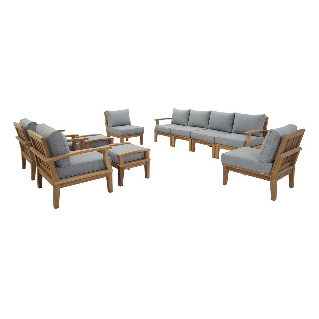 Marina 10 Piece Outdoor Patio Teak Set by Modway - Natural Gray / Natural Navy / Natural White (EEI-1489)