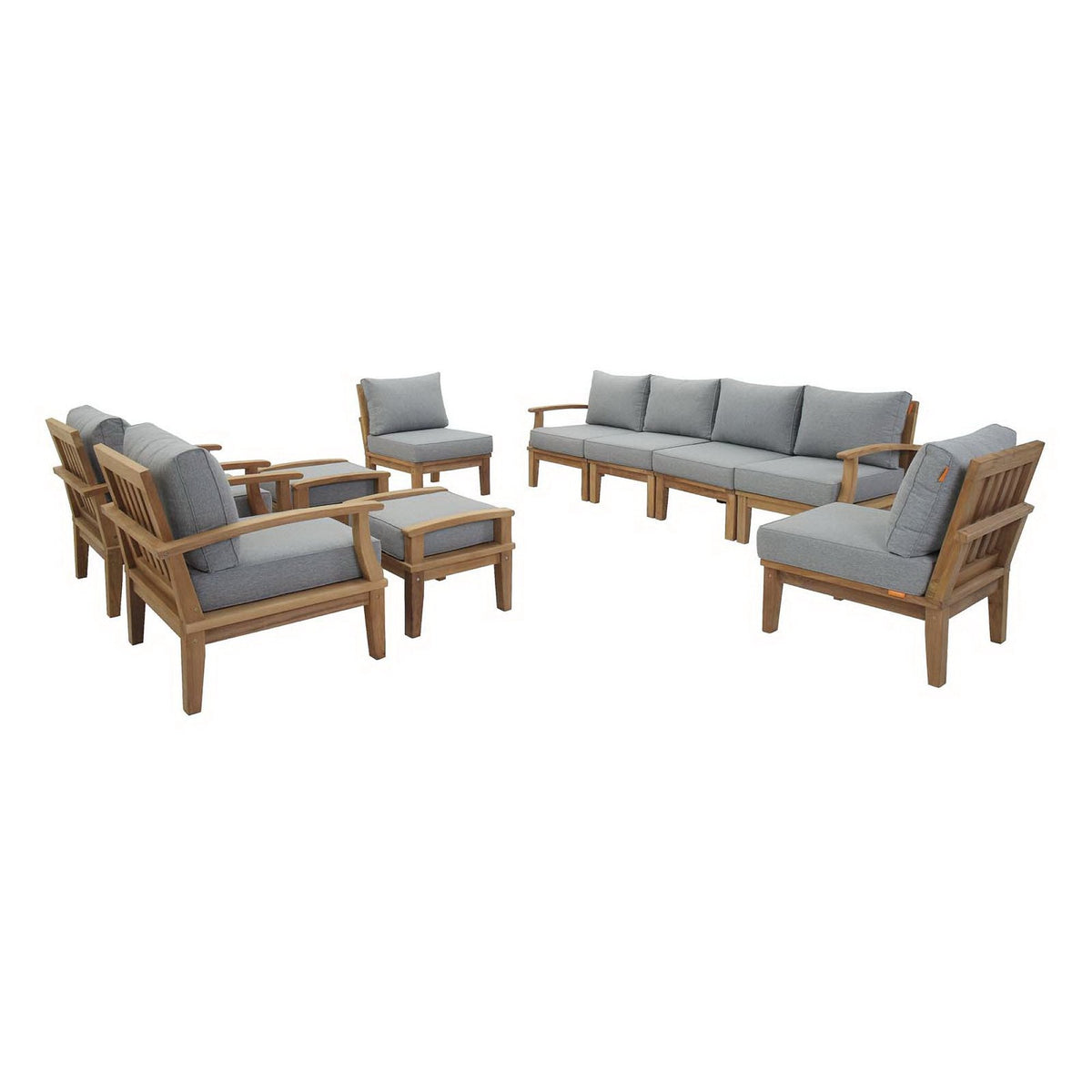 Marina 10 Piece Outdoor Patio Teak Set by Modway - Natural Gray / Natural Navy / Natural White (EEI-1489)