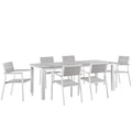 Maine 7 Piece Outdoor Patio Dining Set by Modway - White Light Gray