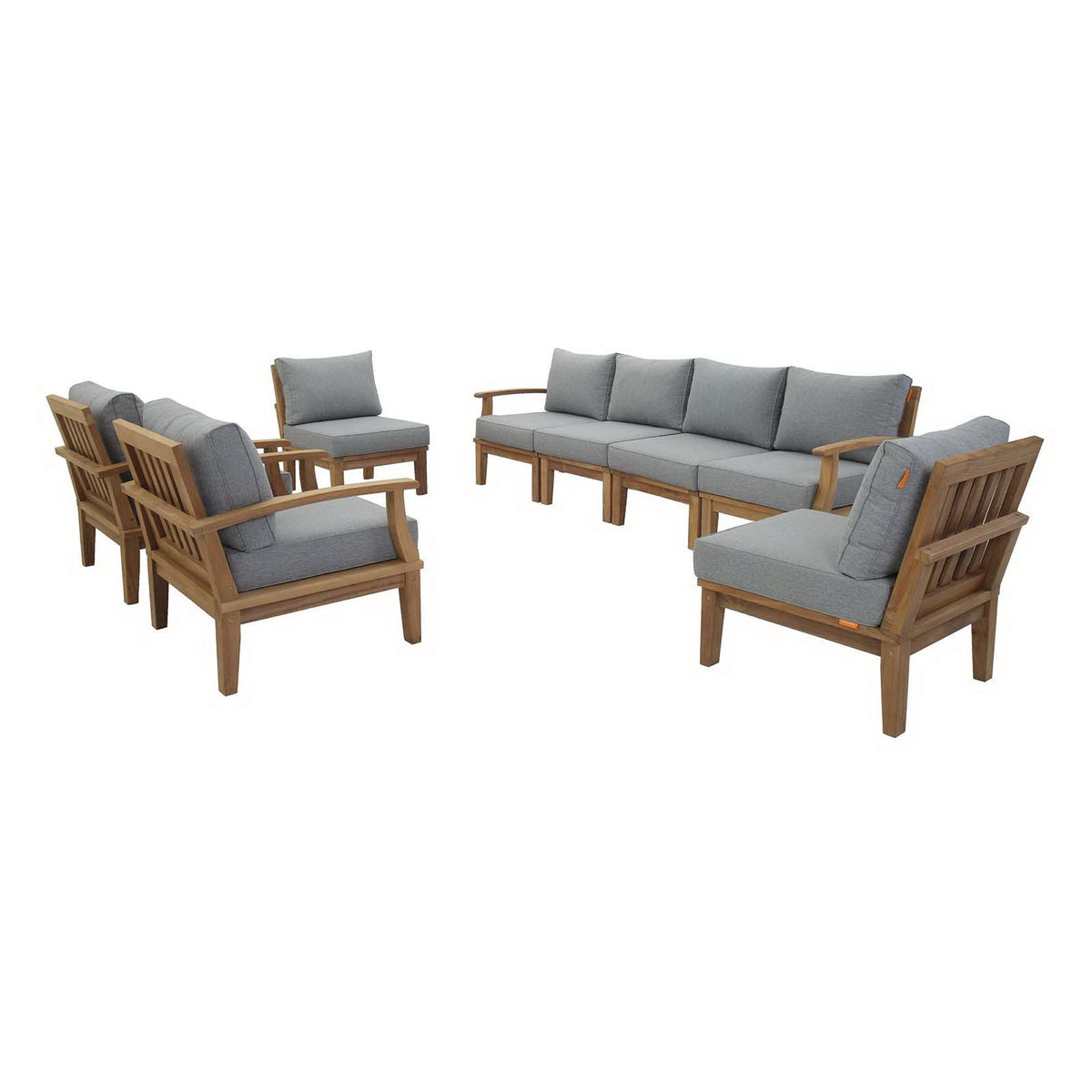 Marina 8 Piece Outdoor Patio Teak Set by Modway - Natural Gray / Natural Navy / Natural White (EEI-1817)
