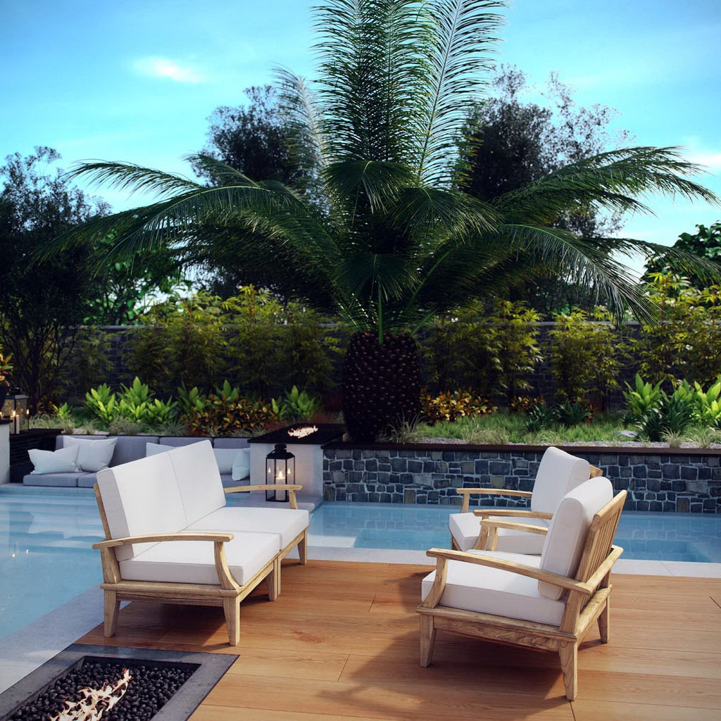 Marina 4 Piece Outdoor Patio Teak Set by Modway - Natural Gray / Natural Navy / Natural White (EEI-1818)