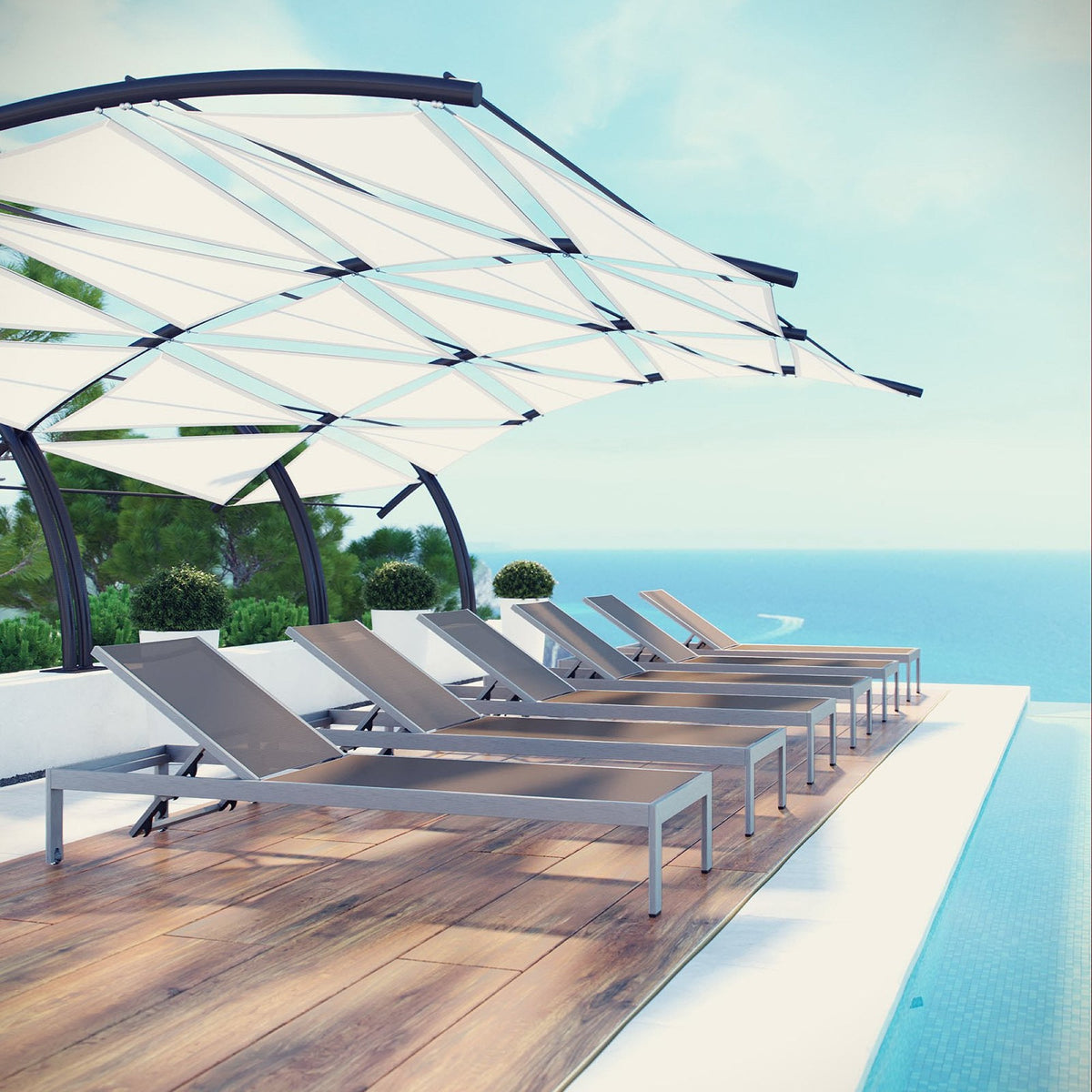 Shore Outdoor Patio Aluminum Chaise Set of 6 by Modway - EEI-2474