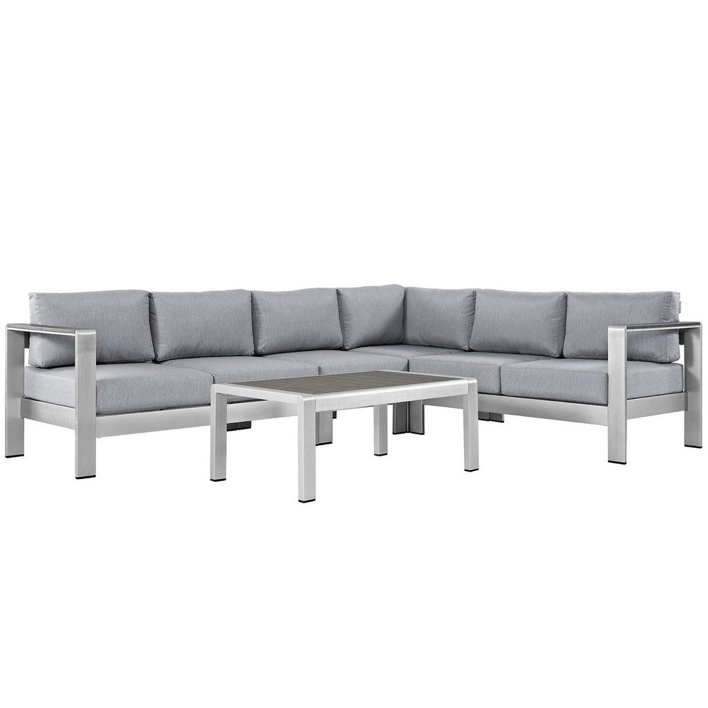 Shore 5 Piece Outdoor Patio Aluminum Sectional Sofa Set by Modway - Silver Gray / Silver Navy (EEI-2557)