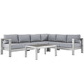 Shore 5 Piece Outdoor Patio Aluminum Sectional Sofa Set by Modway - Silver Gray / Silver Navy (EEI-2557)