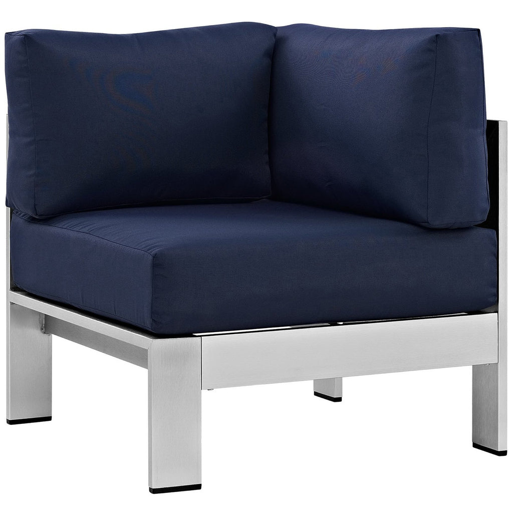 Shore 5 Piece Outdoor Patio Aluminum Sectional Sofa Set by Modway - Silver Gray / Silver Navy (EEI-2557)
