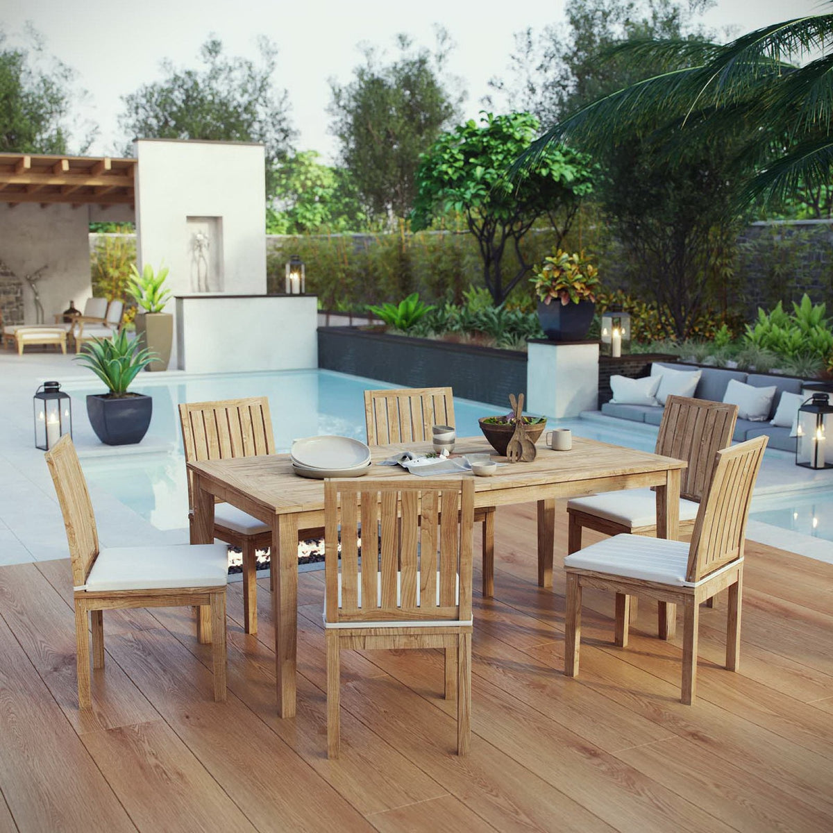 Marina 7 Piece Outdoor Patio Teak Dining Set by Modway - EEI-3294