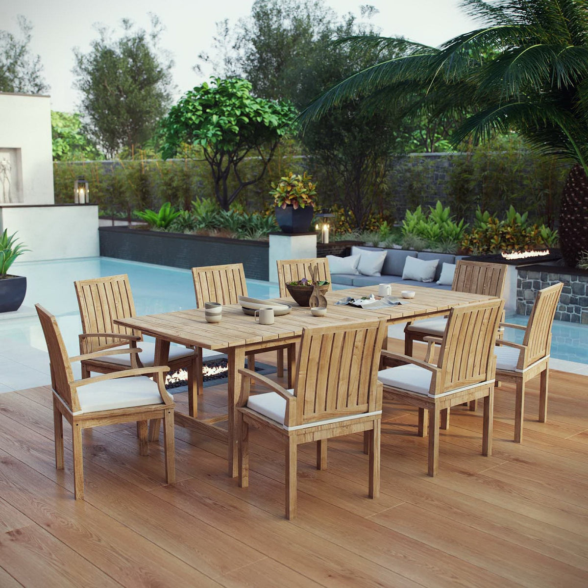 Marina 9 Piece Outdoor Patio Teak Dining Set by Modway - EEI-3312