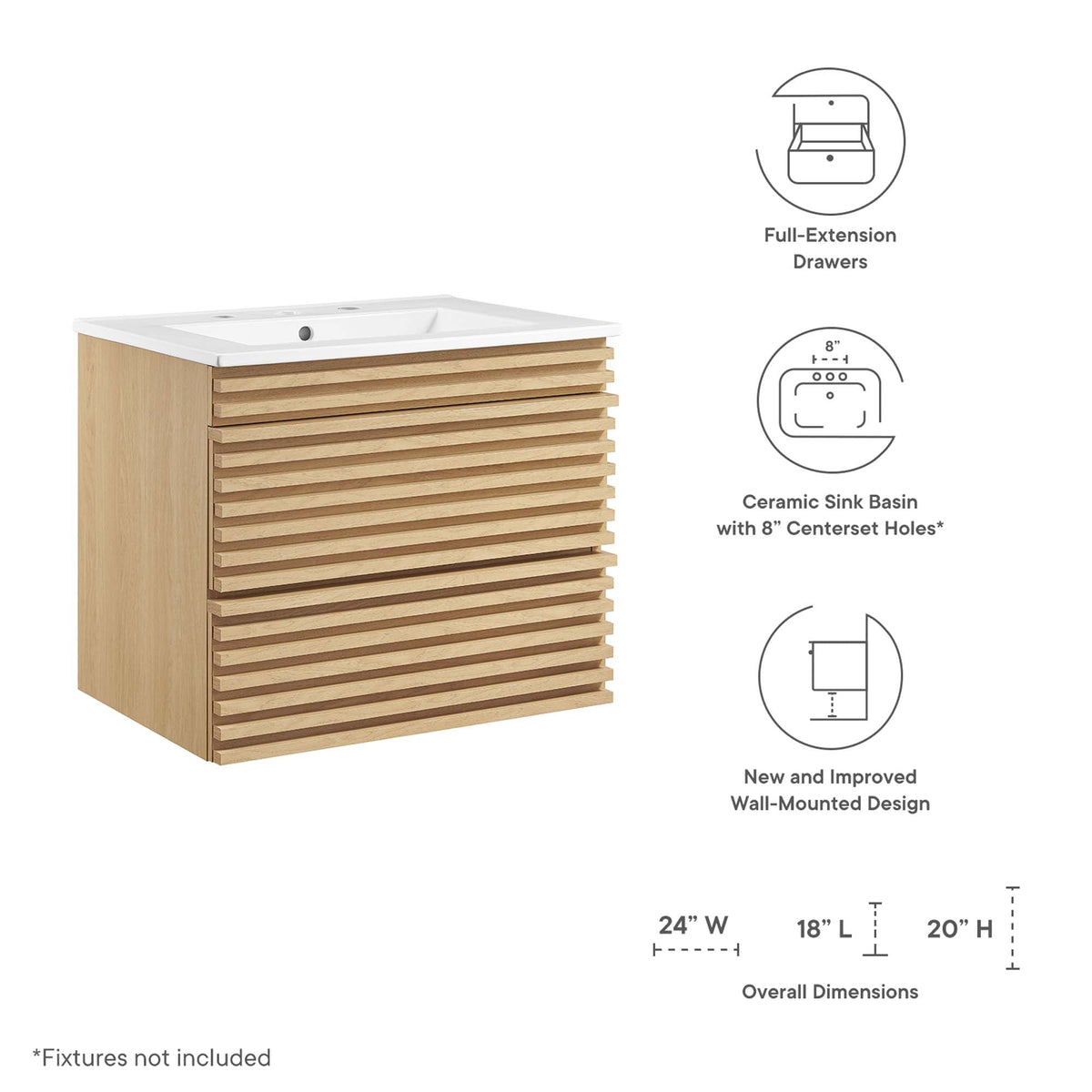 Render Wall-Mount Bathroom Vanity by Modway