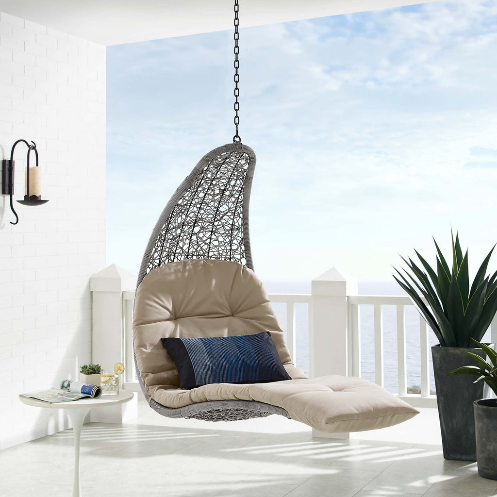 Landscape Hanging Chaise Lounge Outdoor Patio Swing Chair by Modway - Light Gray Beige / Light Gray Gray (EEI-4589)