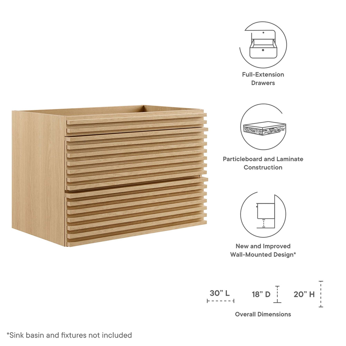 Render Wall-Mount Bathroom Vanity Cabinet by Modway