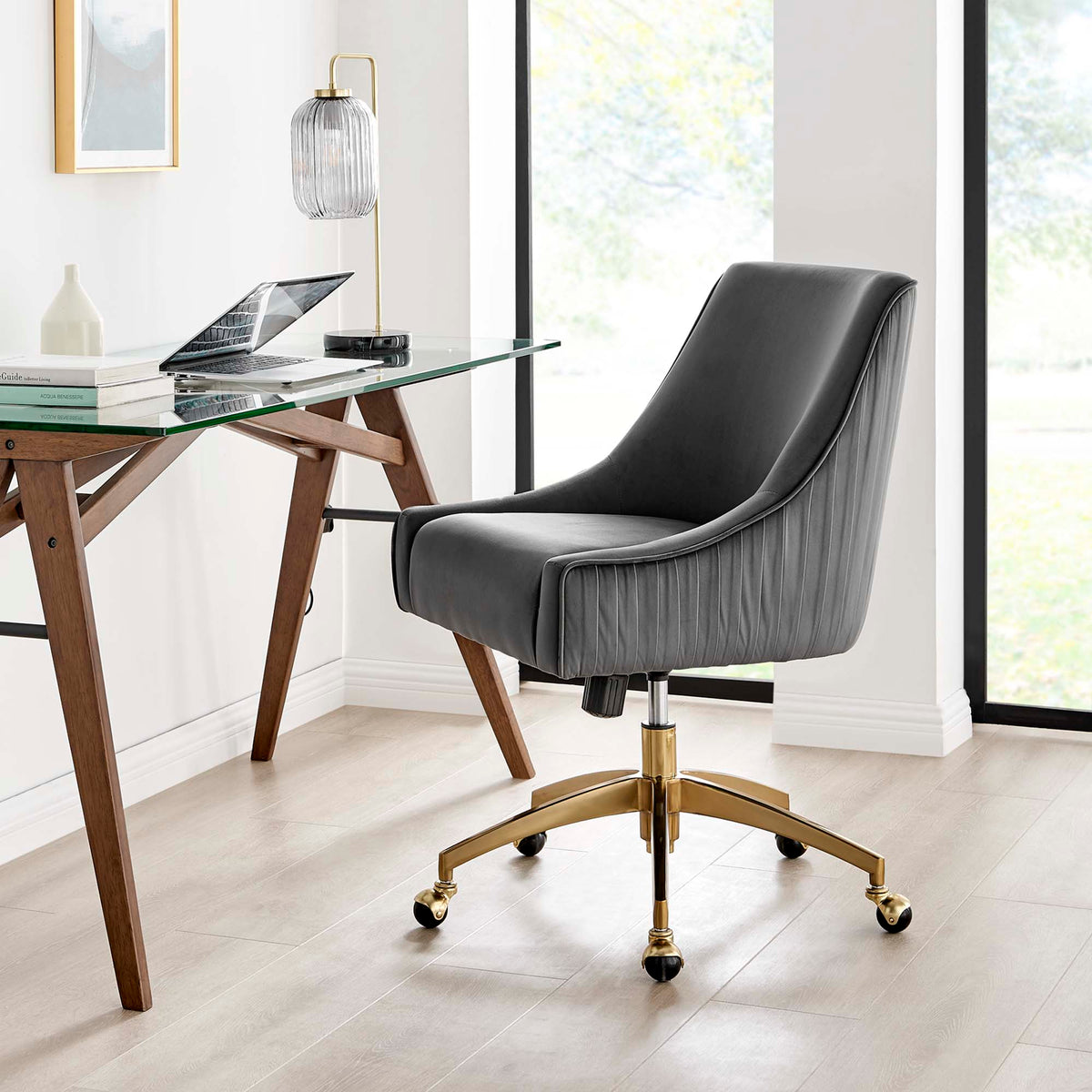 Discern Performance Velvet Office Chair by Modway - Gray / Pink / White