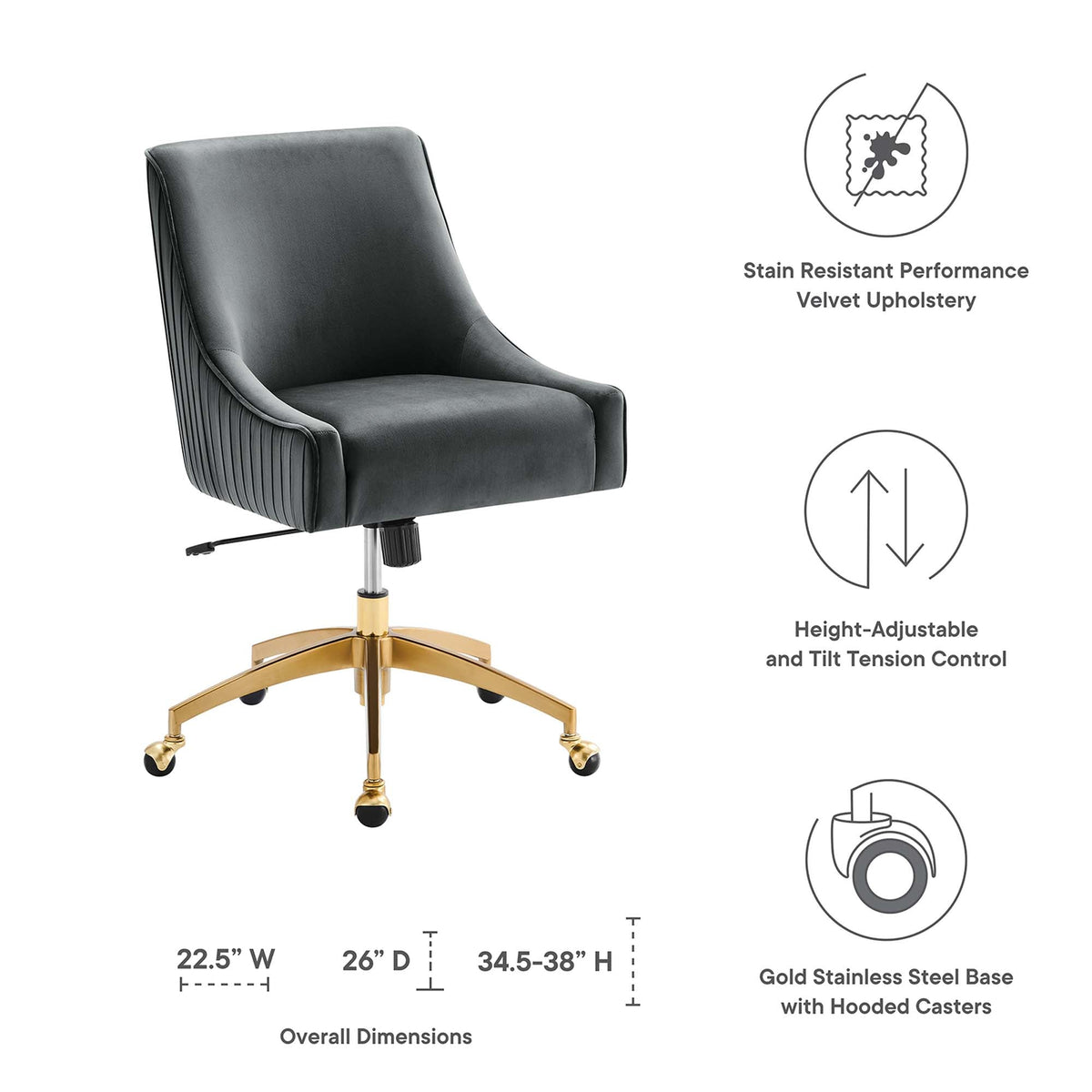 Discern Performance Velvet Office Chair by Modway - Gray / Pink / White