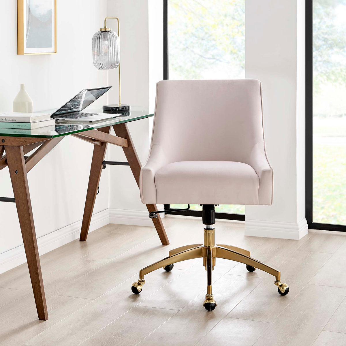 Discern Performance Velvet Office Chair by Modway - Gray / Pink / White