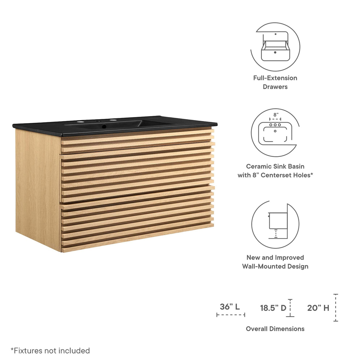 Render Wall-Mount Bathroom Vanity by Modway