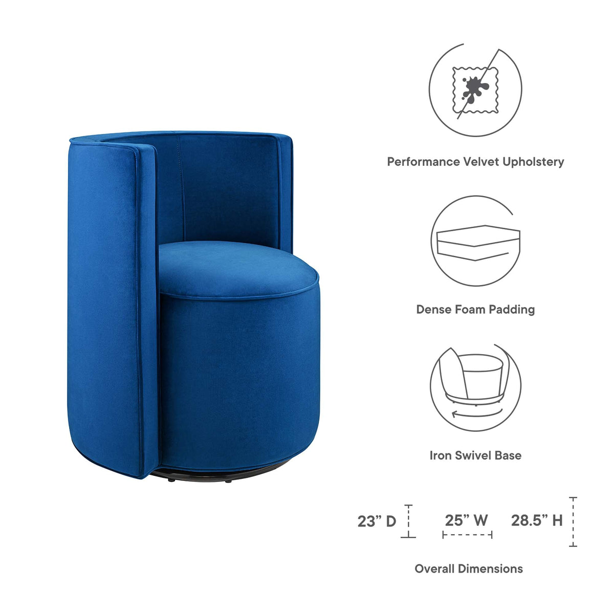 Della Performance Velvet Fabric Swivel Chair by Modway