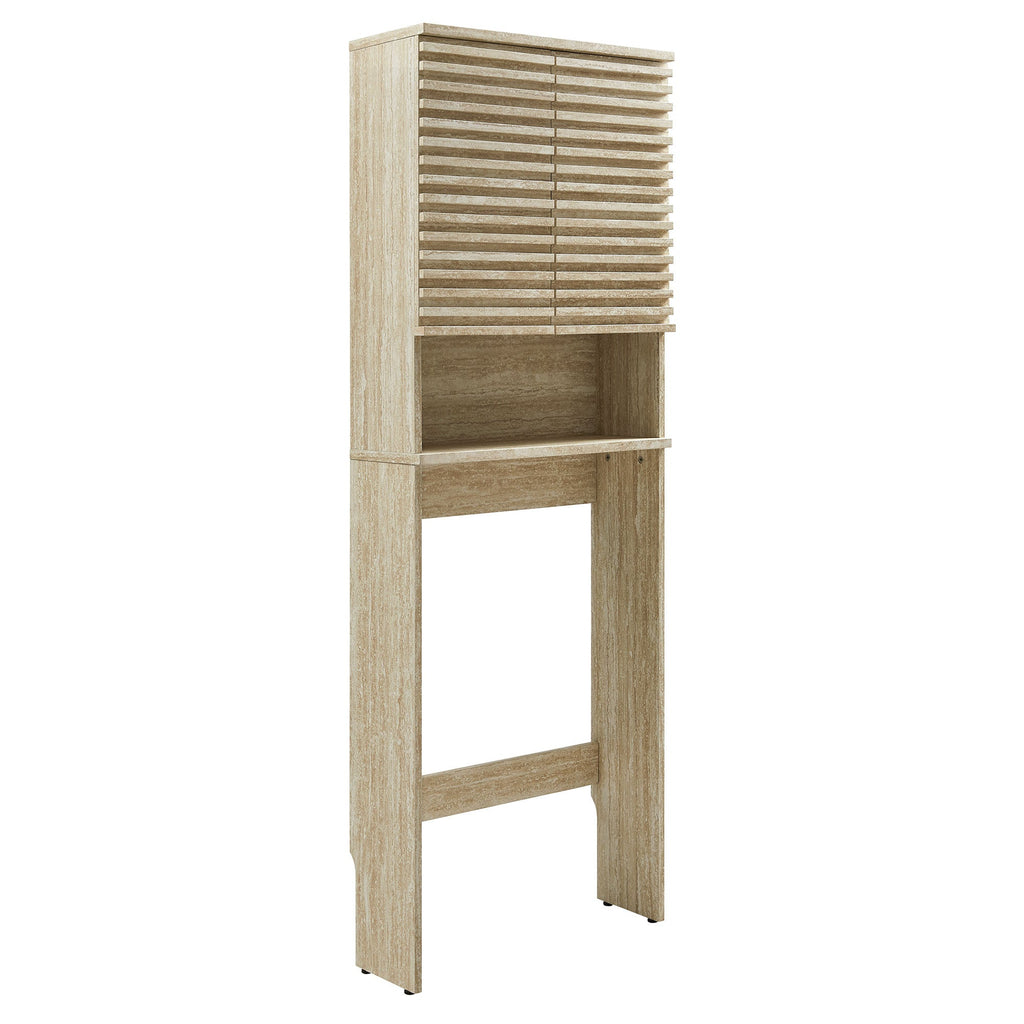 Render Over the Toilet Faux Travertine Bathroom Storage Cabinet by Modway