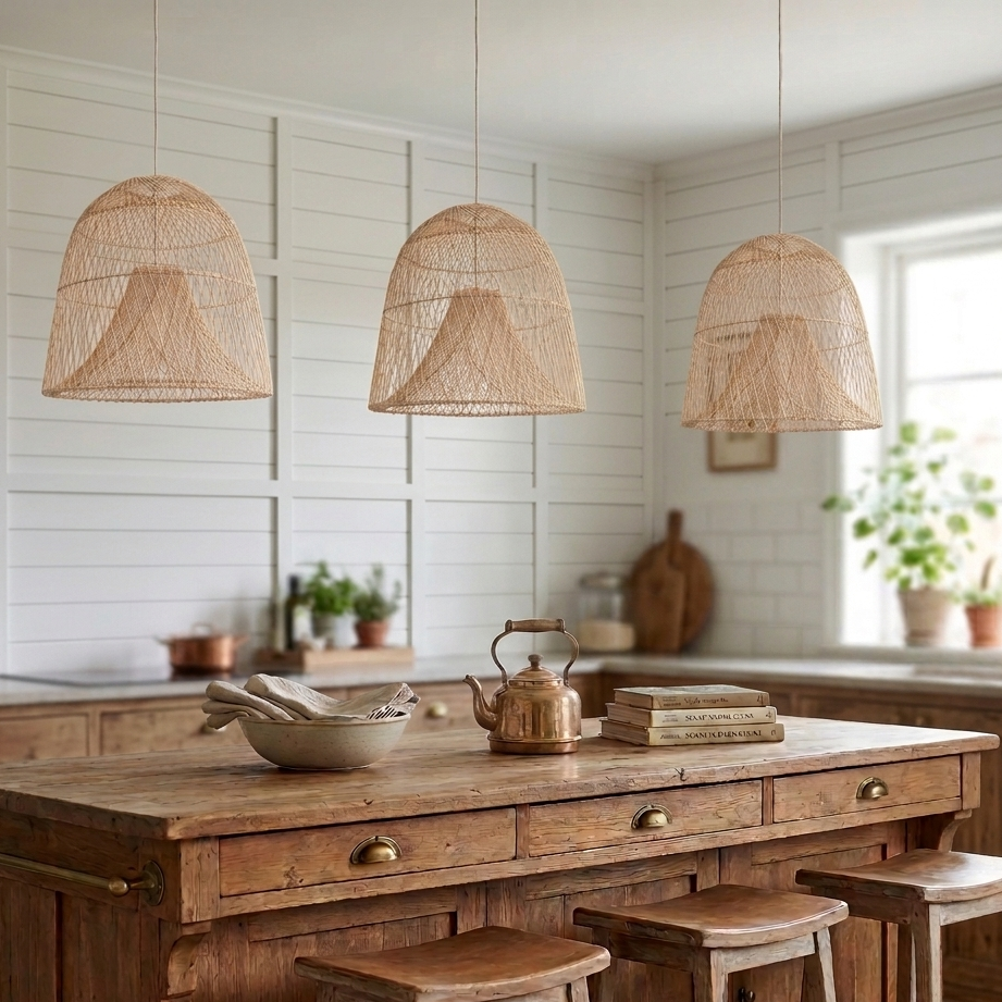 Handwoven Wabi-Sabi Rattan Bell Pendant Light | Minimalist Hanging Lamp