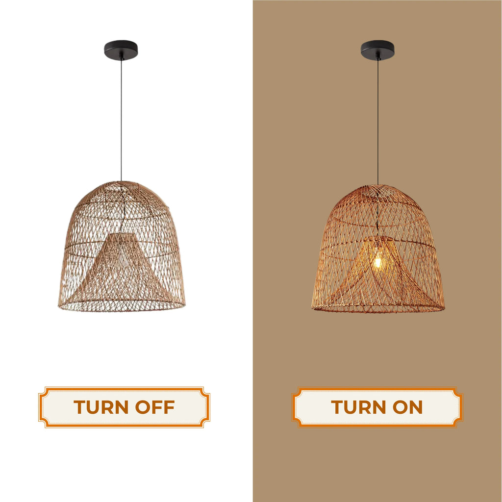 Handwoven Wabi-Sabi Rattan Bell Pendant Light | Minimalist Hanging Lamp