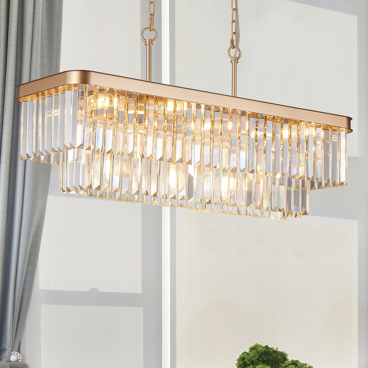 Chandeliers,Rectangular Crystal Chandelier Adjustable,E12 Modern Industrial Crystal Lights (Bulb Not Included)