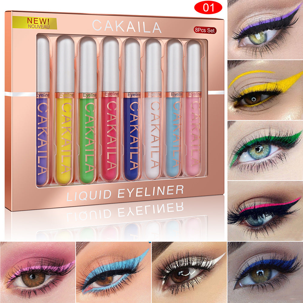 CAKAILA  8 color Matte Glitter Color Liquid Eyeliner Set Long lasting and not smudged