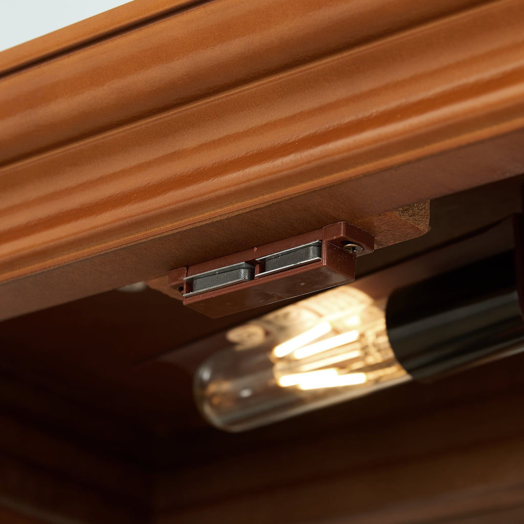 Lighting Curio Diapali cabinet with adjustable shelves, mirror back panel, tempered glass door (without light bulb), walnut wood