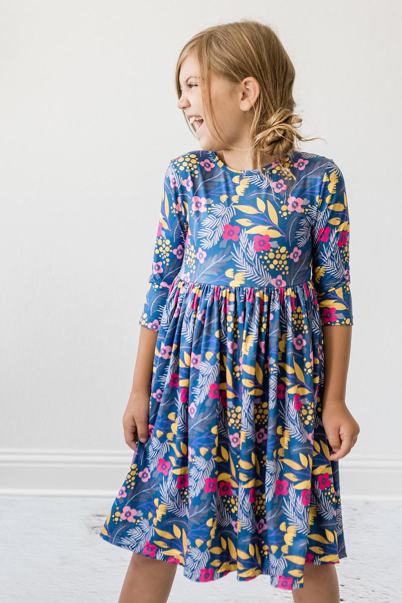 Flora 3/4 Sleeve Pocket Twirl Dress