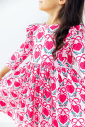 Fluttering Hearts 3/4 Sleeve Ruffle Twirl Dress