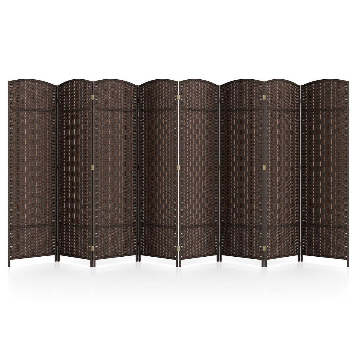 8-Panel Folding Room Divider with Hand-Woven Texture and Solid Wood Frame