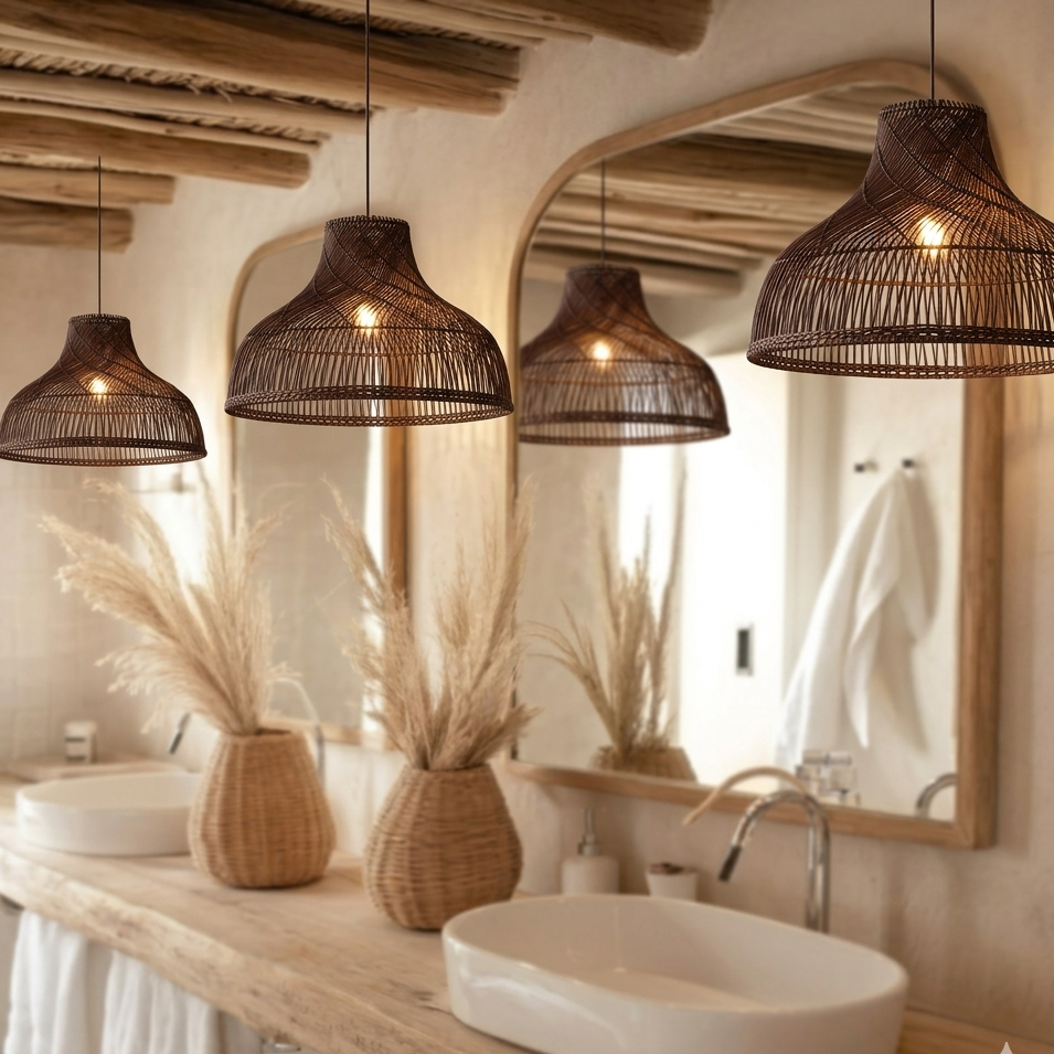 Flared Spiral Rattan Pendant – Sculptural Organic Hanging Lamp