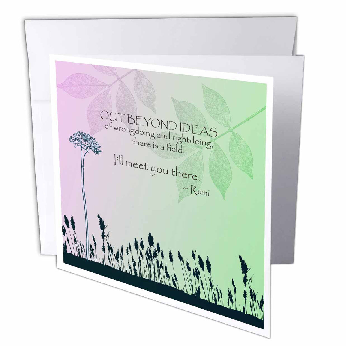 3dRose PS Inspirations - Out Beyond Ideas Rumi Quotes- Inspirational Art - Greeting Cards (gc_79325)