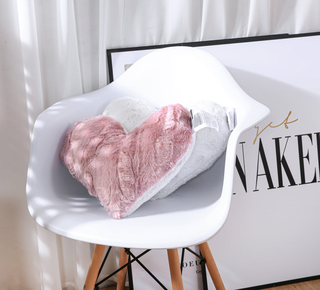Tache Faux Fur Pink White Heart Shape Throw Pillow (#7)