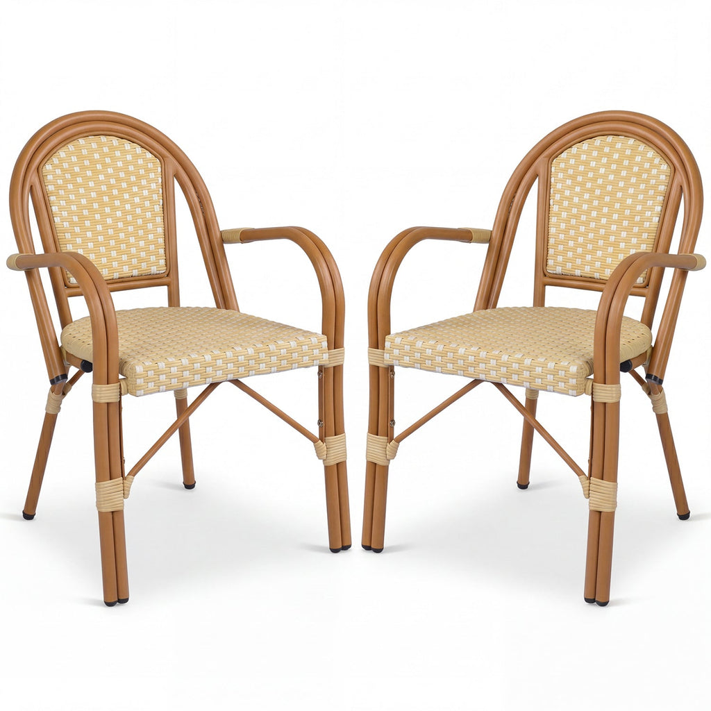PE Wicker Bistro Dining Chairs Set of 2 - Yellow