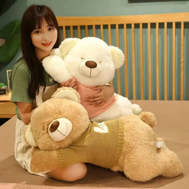Giant Lying Sweater Bear Plush Toy (31.5/39.4 in) - Soft Stuffed Pillow Xmas Gift