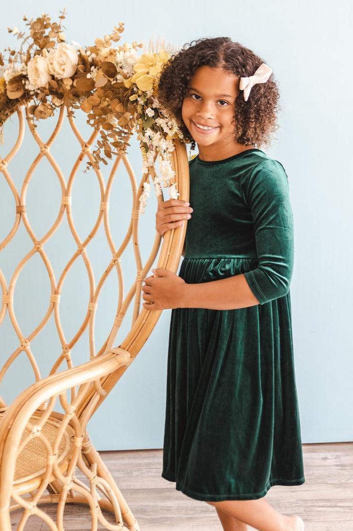 Hunter Green Velvet Twirl Dress