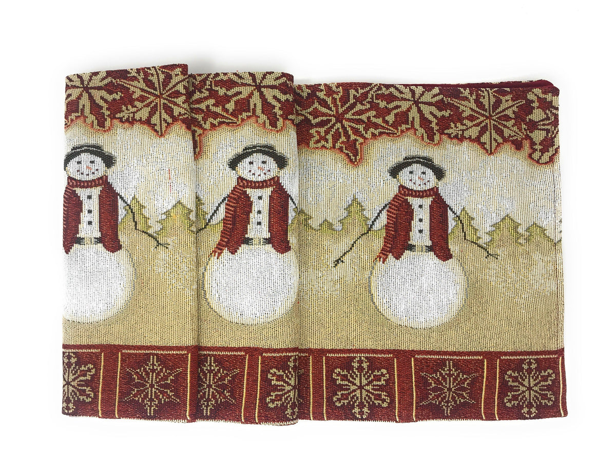 Tache Mr. & Mrs. Snowman Couple Woven Tapestry Table Runners (10323TR)
